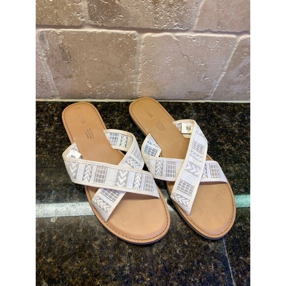 TOMS VIV Natural Arrow Mesh Lace Slide Sandals Size W 11 EUC - Picture 1 of 6